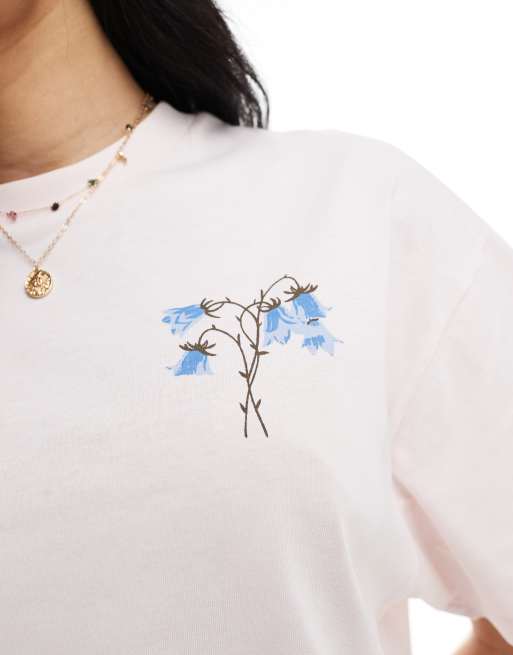 Miss Selfridge - Oversized T-shirt met grafische 'Bluebells'-print in wit, 2 van 4