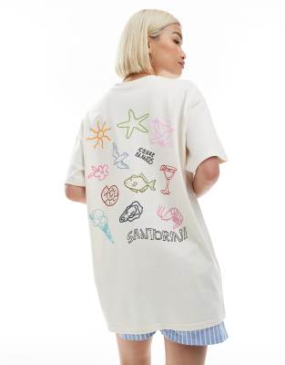 Miss Selfridge - Oversized T-shirt met grafische Santorini Girly-print in botergeel - view 1