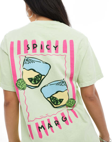 Miss Selfridge - Oversized T-shirt met grafische spicy marg-print in groen - view 1