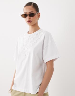 Miss Selfridge Oversized T-shirt With Lace Trim In White