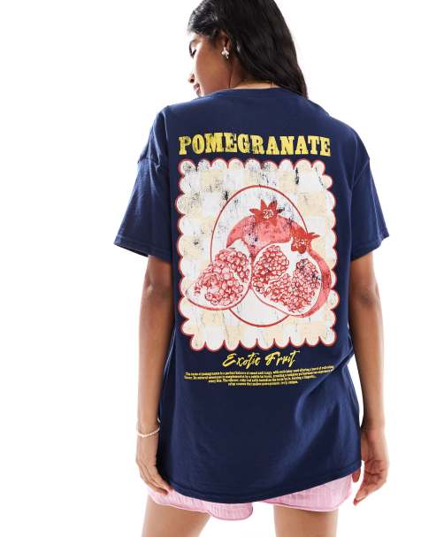 Miss Selfridge oversized t-shirt with pomegranate graphic in navy - view 1