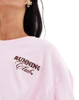 Miss Selfridge Oversized T-shirt With Running Club Graphic In Pink