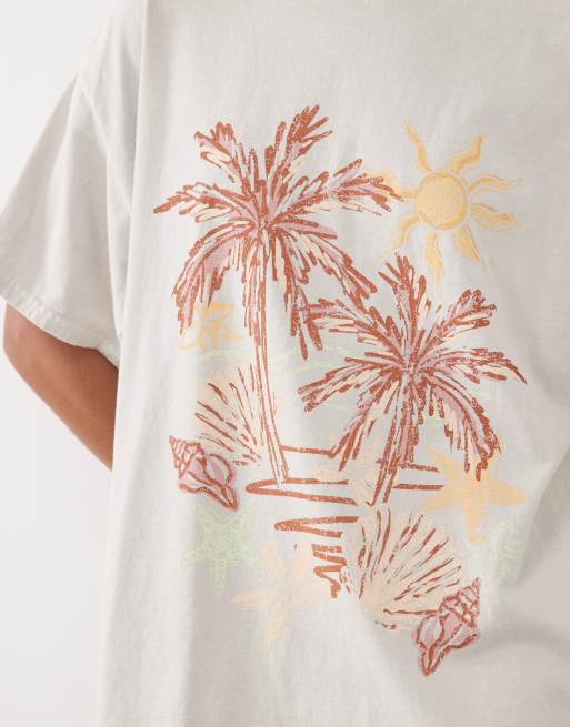 Miss Selfridge oversized t-shirt with seaside print in ecru, 3 of 4