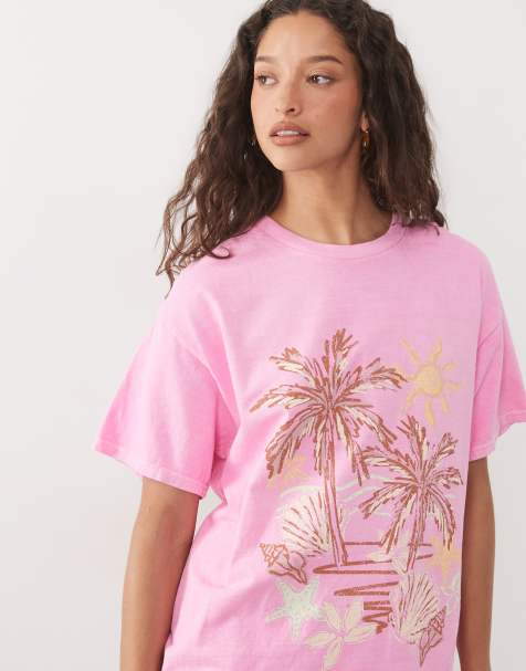 Miss Selfridge oversized t-shirt with seaside print in pink - view 1