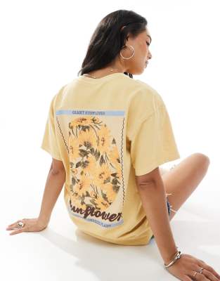 Miss Selfridge Oversized T-shirt With Sunflower Graphic In Yellow
