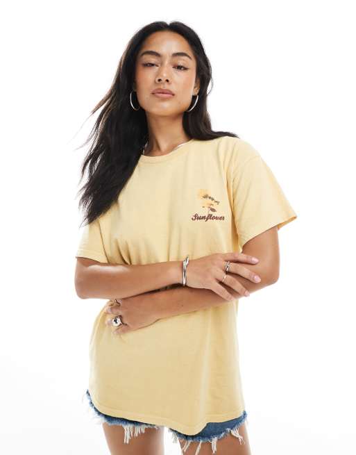 Miss Selfridge oversized T-shirt with sunflower graphic in buttermilk