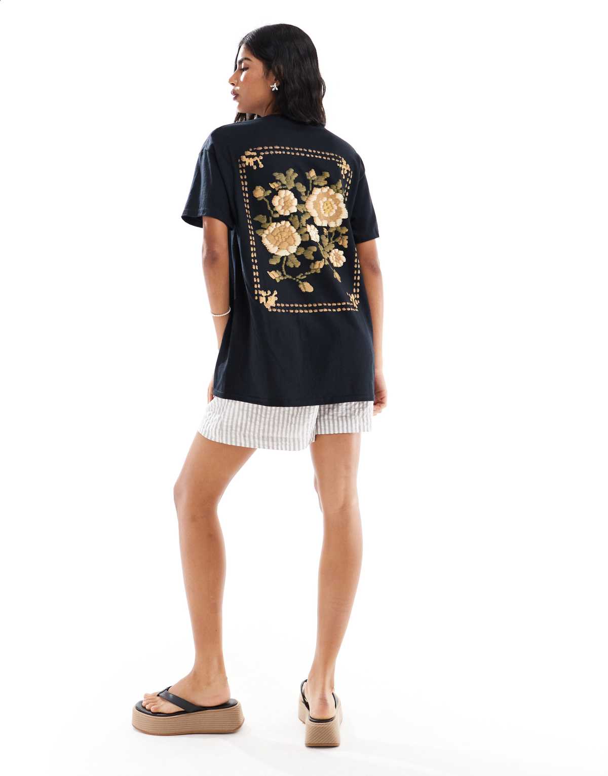 Miss Selfridge oversized tapestry floral t-shirt in black