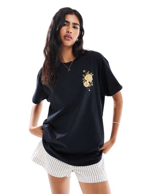 Miss Selfridge oversized tapestry floral t-shirt in black