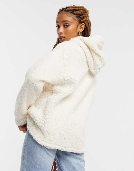 White cheap teddy hoodie