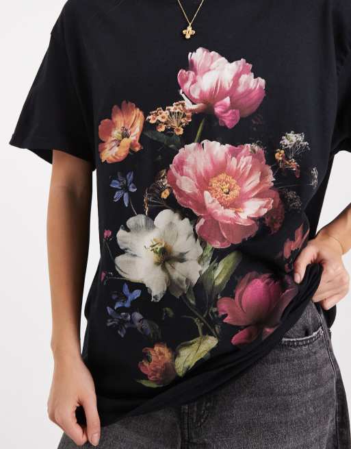 Miss Selfridge oversized tshirt with photographic floral in black, 4 of 4