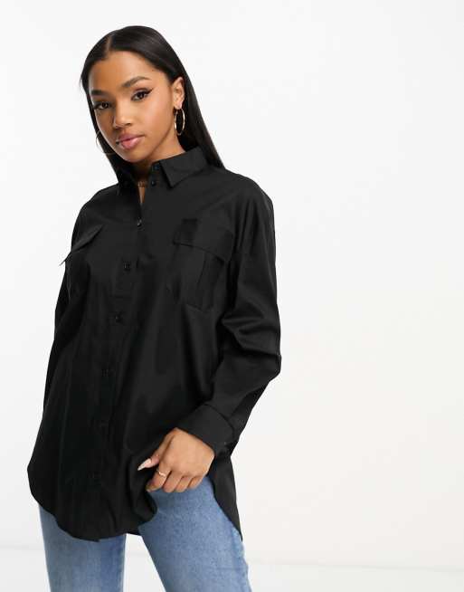 Miss Selfridge - Oversized utility overhemd van popeline in zwart