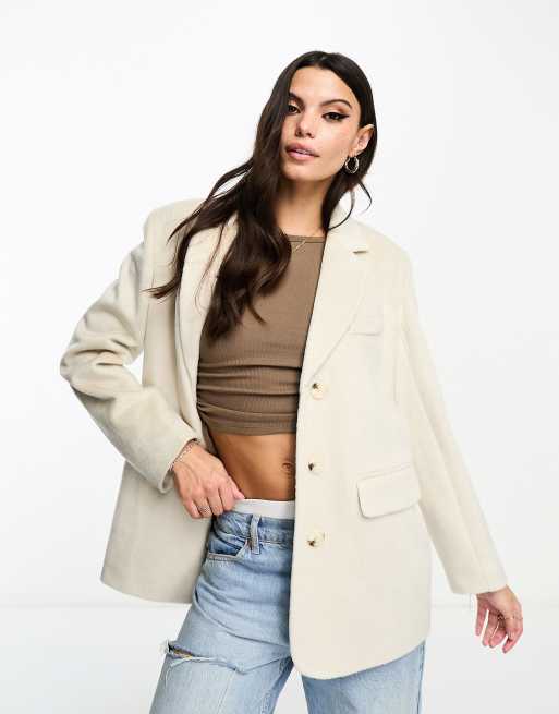 Mink Textured Wool Look Oversized Blazer