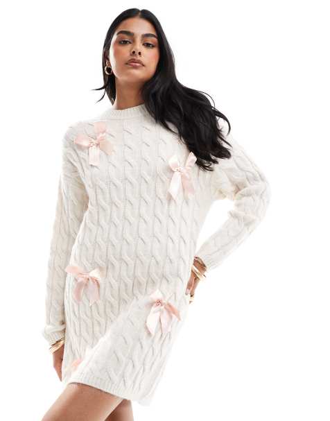 Miss Selfridge – Owsiana dzianinowa sukienka mini z satynową kokardą - view 1