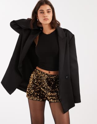 Miss Selfridge - Pailletten-Booty-Shorts-Goldfarben