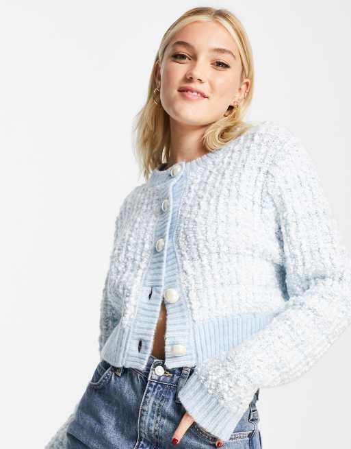 ASOS DESIGN relaxed boucle cardigan in petrol blue