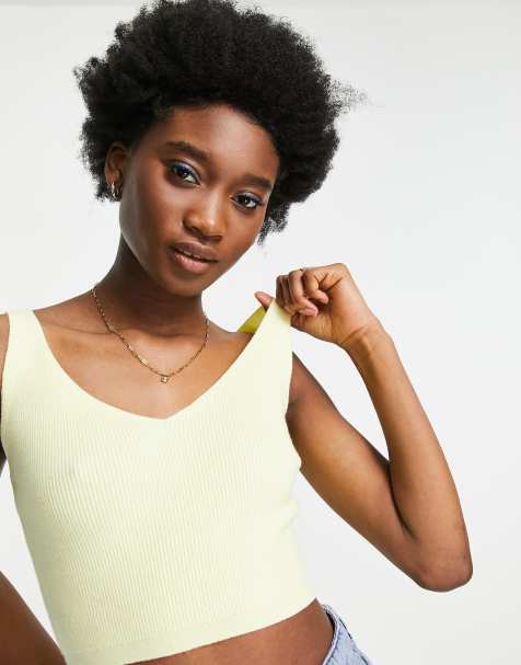 Miss Selfridge pale yellow knit rib cami co-ord 