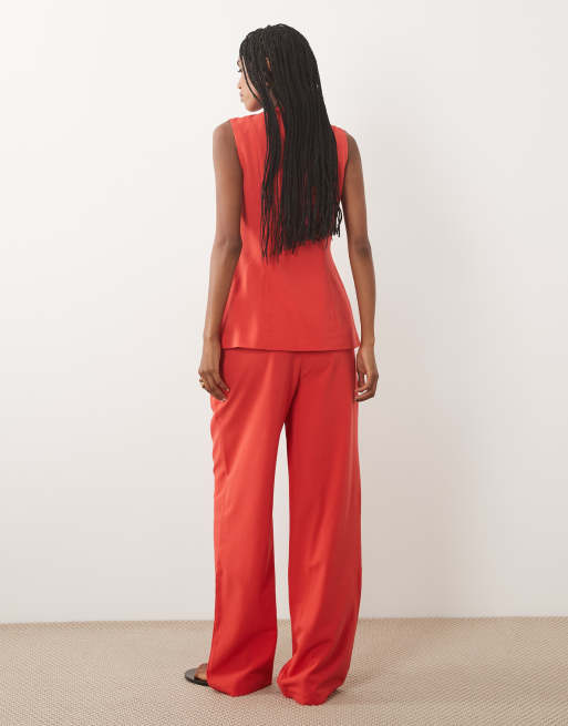 Miss Selfridge - Pantalon ample coupe ajustée - Rouge tomate, 5 de 5