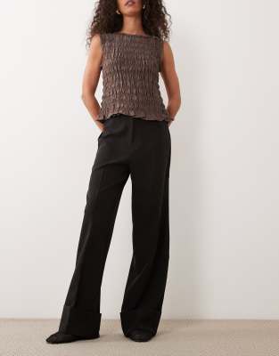 Pantalon ample et ajusté à surpiqûres et ourlet retroussé - Noir 38