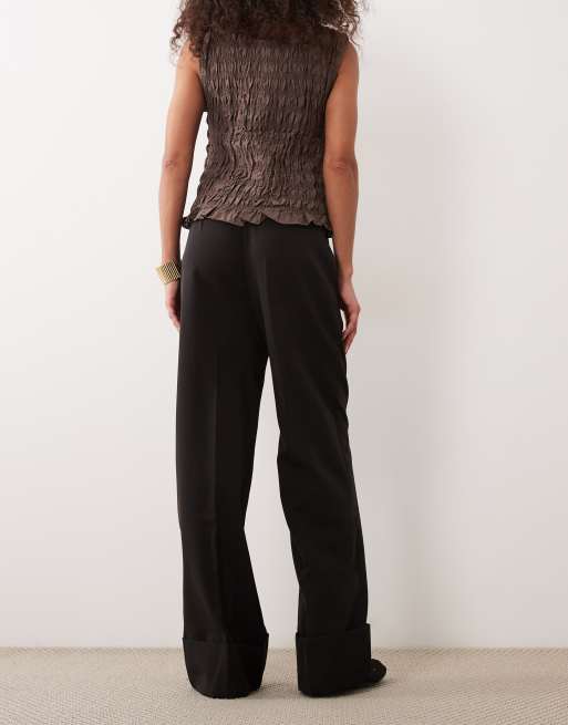 Miss Selfridge - Pantalon ample et ajusté à surpiqûres et ourlet retroussé - Noir, 5 de 5