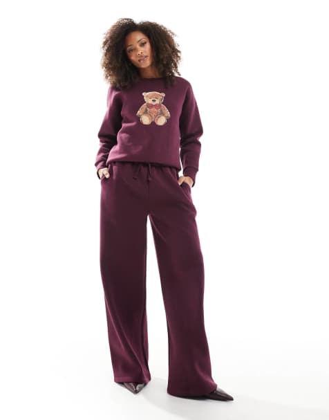 Miss Selfridge - Pantalon de jogging large d'ensemble - Bordeaux - view 1