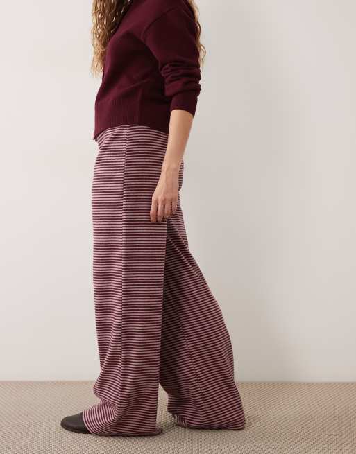 Miss Selfridge pantalón de pernera ancha a rayas en rosa y ciruela, 2 de 5