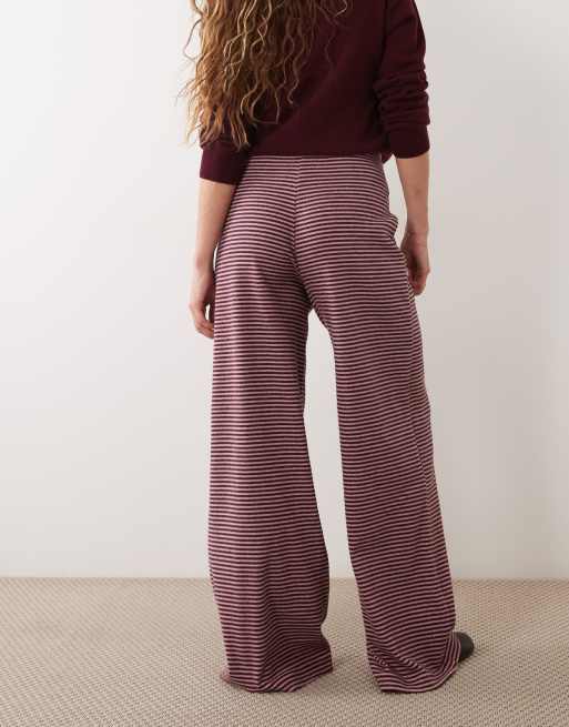 Miss Selfridge pantalón de pernera ancha a rayas en rosa y ciruela, 5 de 5