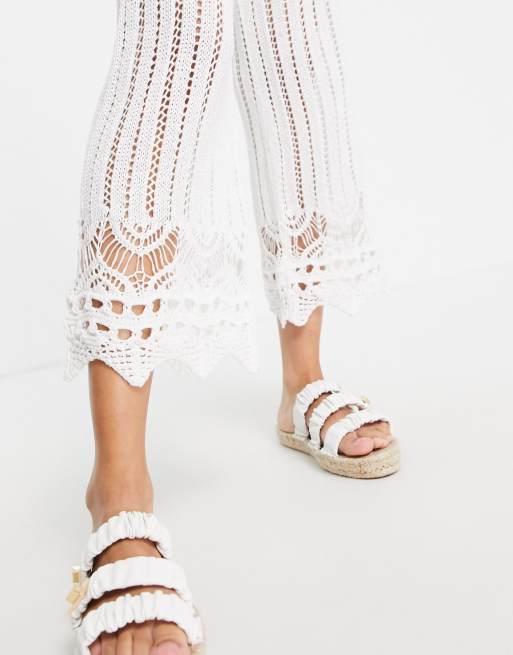 Miss Selfridge - Pantalon d'ensemble en maille au crochet - Blanc , 3 de 4