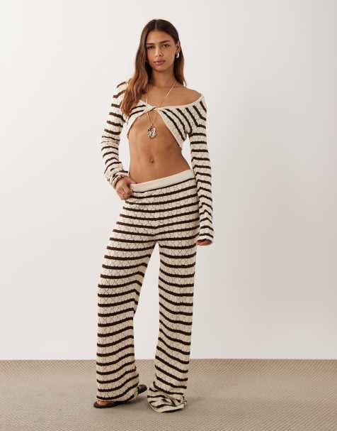 Miss Selfridge - Pantalon d'ensemble large en crochet à rayures - view 1