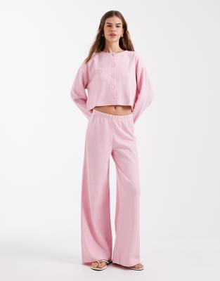 Miss Selfridge - Pantalon large d'ensemble en maille nervurée douce - Rose