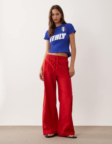 Miss Selfridge - Pantalon large en lin mélangé - Rouge - view 1