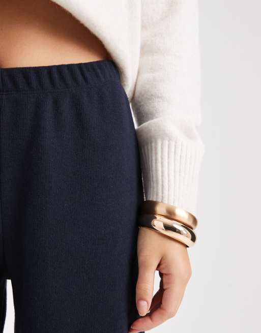 Miss Selfridge - Pantalon large en maille côtelée douce - Bleu marine, 3 de 5