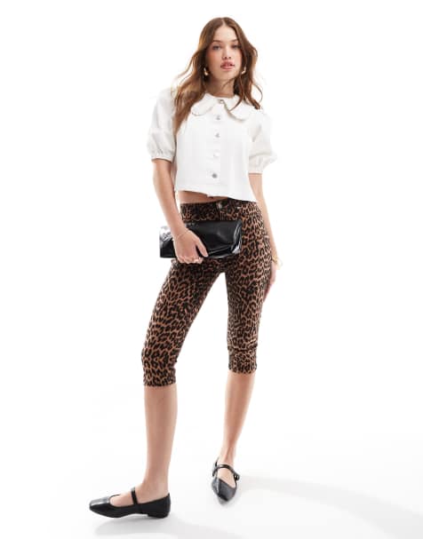 Miss Selfridge - Pantaloncini di jeans capri leopardati - view 1