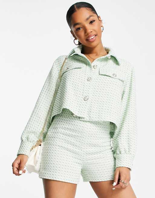 Miss Selfridge - Pantaloncini in bouclé testurizzato verde salvia, 4 di 4