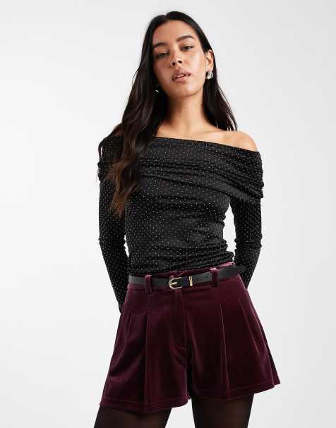 Miss Selfridge - Pantaloncini micro sartoriali in velluto color bacca - view 1