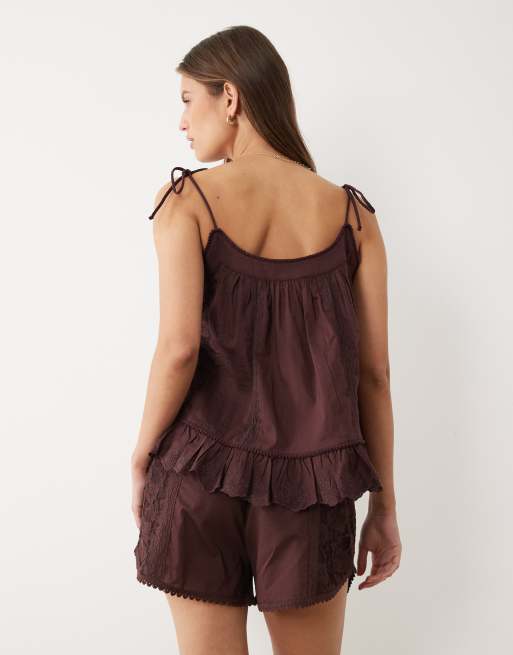 Miss Selfridge - Pantaloncini ricamati color cioccolato, 5 di 5