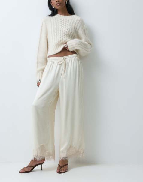 Miss Selfridge pantalones culotte de satén con bajo de encaje - view 1