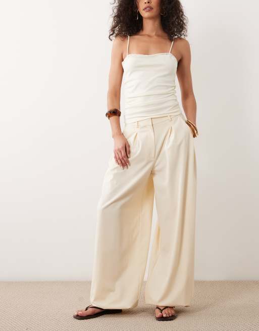 Miss Selfridge - Pantalones de sastre color blanco hueso de corte bombacho