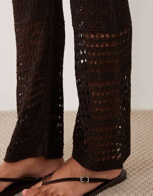 Miss Selfridge - Pantalones marrones de pernera ancha de croché (parte de un conjunto), 5 de 5