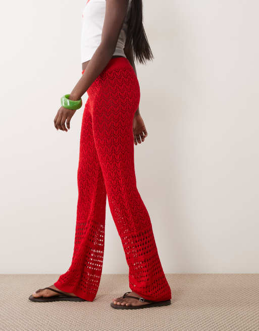 Miss Selfridge - Pantalones rojos de pernera ancha de croché (parte de un conjunto), 2 de 5