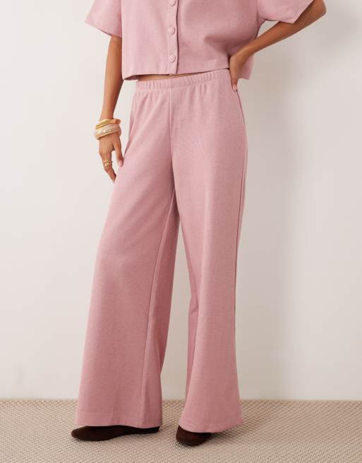 Miss Selfridge - Pantalones rosa malva de tejido suave, 3 de 5