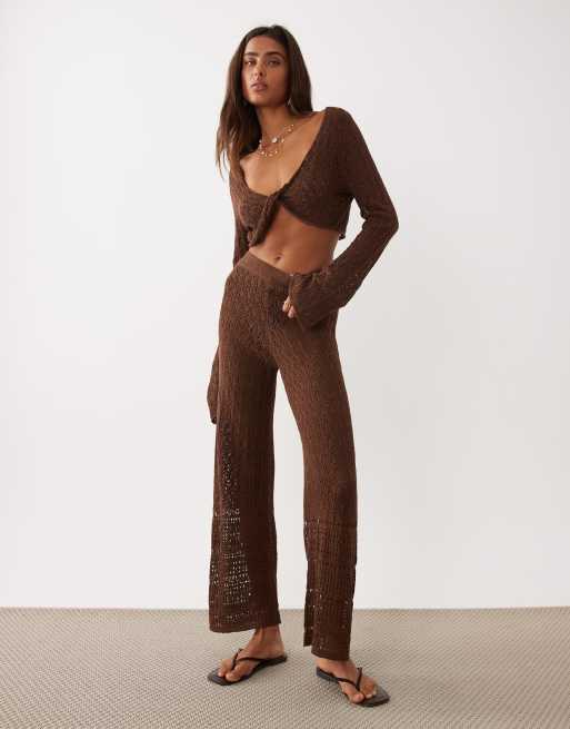 Miss Selfridge - Coordinato all'uncinetto color cioccolato con incrocio, 3 di 3