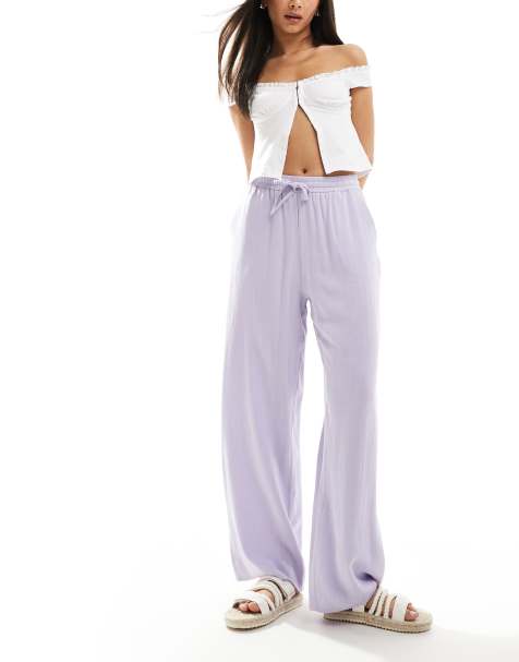 Miss Selfridge - Pantaloni a fondo ampio lilla in misto lino - view 1