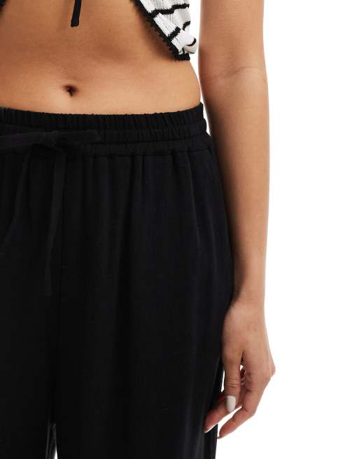 Miss Selfridge - Pantaloni a fondo ampio neri in misto lino, 2 di 5
