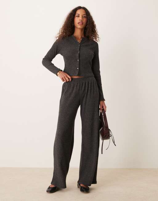 Miss Selfridge - Pantaloni a fondo ampio spazzolati a coste
