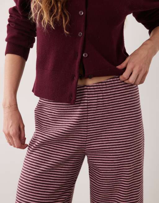 Miss Selfridge pantaloni a gamba larga a righe rosa e prugna, 3 di 5
