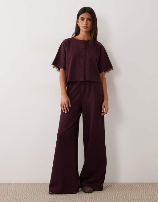 Miss Selfridge pantaloni a gamba larga coordinati color prugna