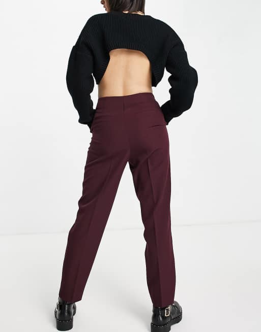 Miss Selfridge - Pantaloni a sigaretta a vita alta bordeaux, 2 di 4