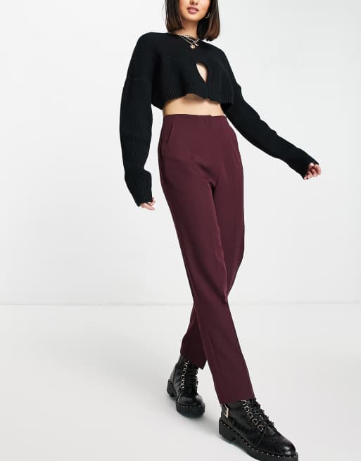 Miss Selfridge - Pantaloni a sigaretta a vita alta bordeaux, 4 di 4