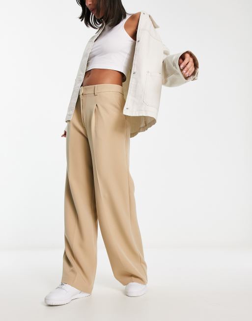 Miss Selfridge - Pantaloni a vita alta e fondo ampio color pietra in coordinato
