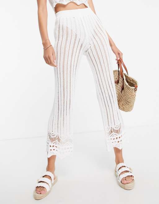 Miss Selfridge - Pantaloni all'uncinetto, colore bianco in coordinato 